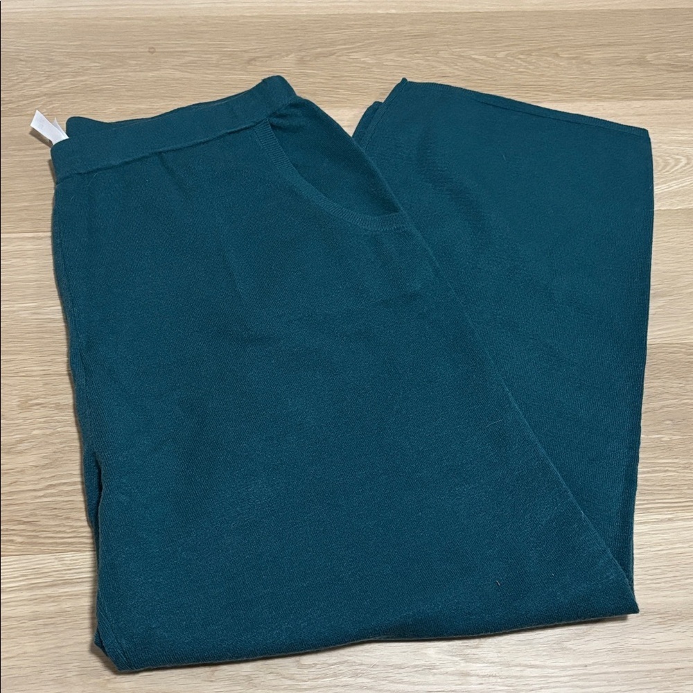 WYNNE LAYERS (1X) Sweater Knit Wide-Leg Pants Pockets Pull-On Soft Dark Teal NEW - Picture 11 of 12